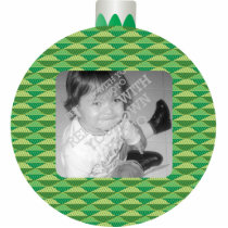 Green Printed Christmas Ball Photo Ornament Frame
