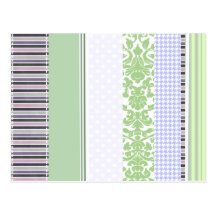 Green & purple girly stripe pattern postcards