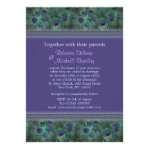 Green purple Peacock feathers Wedding  Invitation