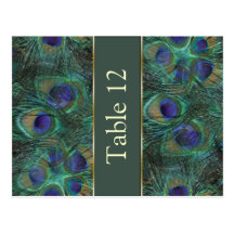 Green purple peacock Table number Postcard