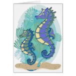 Green & Purple Seahorses Greeting Card