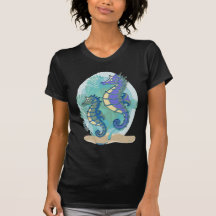 Green & Purple Seahorses in the Ocean T Shirts