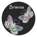 Green Purple Wine Butterflies - Custom Name Stickers