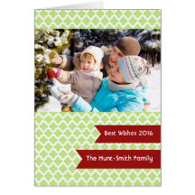 Green Quatrefoil Photo Folded Holiday Card
