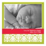 Green red elegant damask merry Christmas holiday Personalized Invitation
