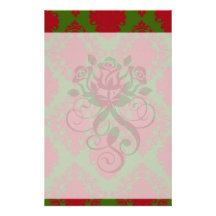 green red romantic christmas damask stationery