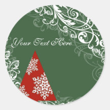 Green & Red Snowflake Tree Christmas Sticker