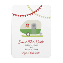 Green Retro Trailer Save The Date Magnet