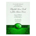 Green Ribbon Damask Wedding Invitation