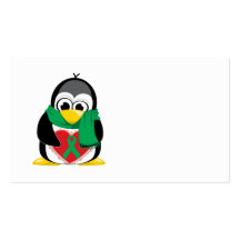 Green Ribbon Penguin Scarf Business Cards