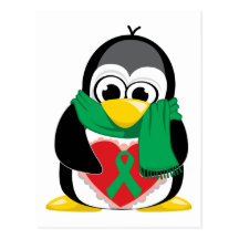 Green Ribbon Penguin Scarf Post Card