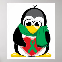 Green Ribbon Penguin Scarf Posters
