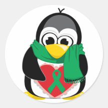 Green Ribbon Penguin Scarf Sticker
