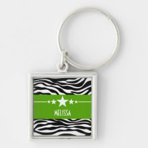 Green Sassy Star Zebra Premium Keychain