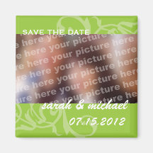 Green save the date wedding announcement photo refrigerator magnet