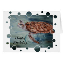 Green Sea Turtle bubbles Birthday Card
