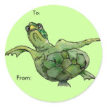 Green Sea Turtle Cartoon  Personalised Labels Sticker