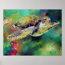 Green Sea Turtle Tortoise Print "La Tortue"