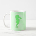 Green Seahorse on Light Green Stripes. Coffee Mug