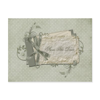 Green Shabby Dotted Swiss Save The Date Postcards by dmboyce