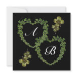 GREEN SHAMROCK HEARTS MONOGRAM black white purple invitations