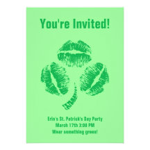 Green Shamrock Kisses Custom Invitations