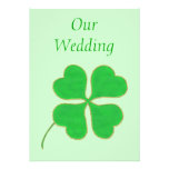Green Shamrock with with gold dots, Wedding Invite