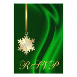 Green Silk Gold Snowflake Jewel RSVP Invitation