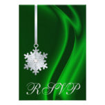 Green Silk Silver Snowflake Jewel RSVP Invitation