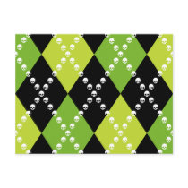 Green Skull Argyle Motif Post Card
