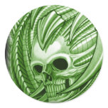green skull RITON TATTOO Round Stickers