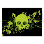 Green Skull with Swirls and Splatters Greeting Card