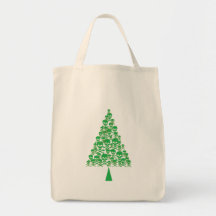 Green Skull Xmas Tree Canvas Bags