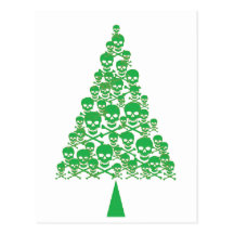 Green Skull Xmas Tree Post Cards