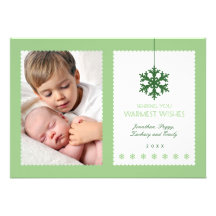 Green Snowflake Holiday Photo Card Custom Invitations