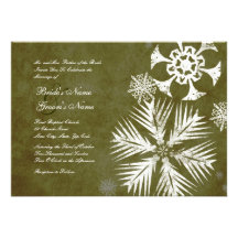 Green Snowflakes Vintage Wedding Invitations