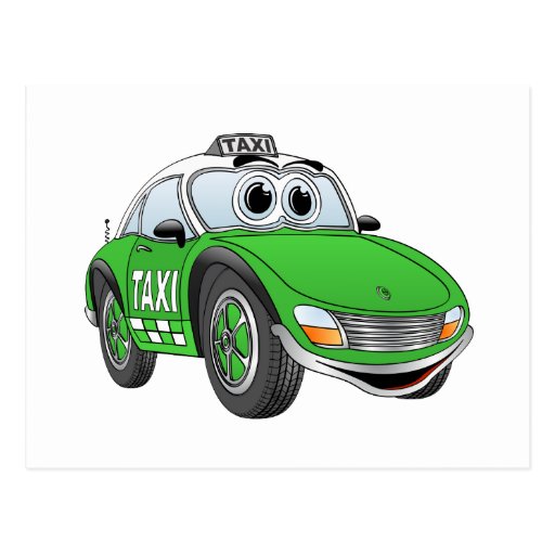 Green Sporty Taxi Cab Cartoon Post Cards | Zazzle