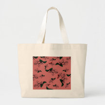 Green Stiletto Pump on Pink Canvas Bag