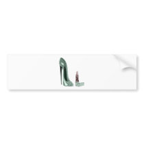 Green Stiletto Shoe and Lipstick Art Bumper Sticker