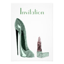Green Stiletto Shoe and Lipstick Invitation