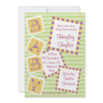 Green Striped Baby Shower Invitation