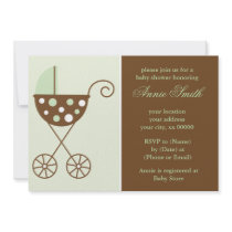 Green Stroller Neutral Baby Shower Invites