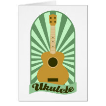 Green Sunburst Ukulele Greeting Cards