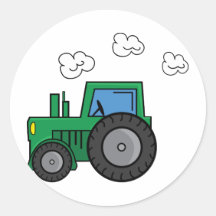 Green Tractor Round Sticker