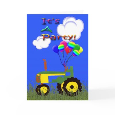 Green Tractor with Balloons Party Invitation Card by KirstenEdwards
