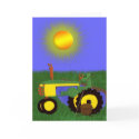 Green Tractor with Fishing Pole by Pond Card
