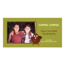 Green turkey gobble Thanksgiving photo greeting Customized Photo Card