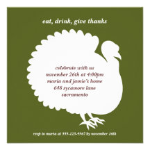 Green turkey square Thanksgiving invitation card