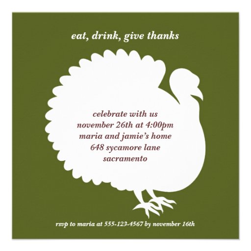 Green turkey square Thanksgiving invitation card