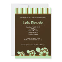 Green Turtles Striped Baby Shower invite 5 x 7